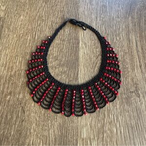 Dissent Collar Beaded Statement Necklace / Black & Galvanized Cabernet
